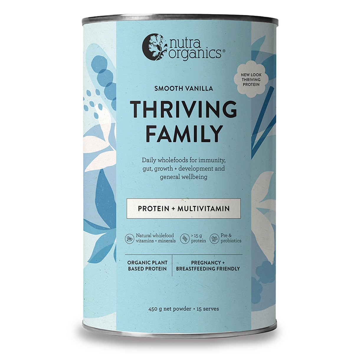 Nutra Organics Thriving Family Smooth Vanilla Protein + Multivitamin 450g