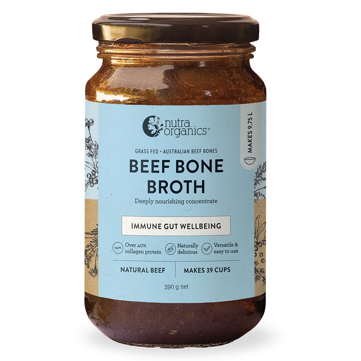 Nutra Organics Beef Bone Broth Concentrate Natural 390g