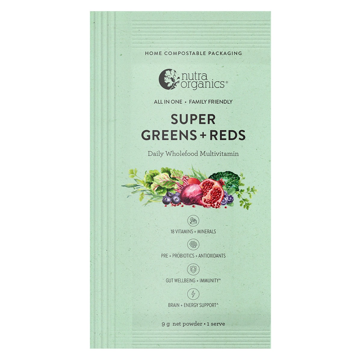 Nutra Organics Super Greens + Reds 10 x 9g