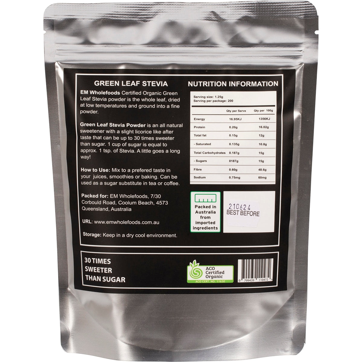 Em Wholefoods Green Leaf Stevia Powder Certified Organic 250G