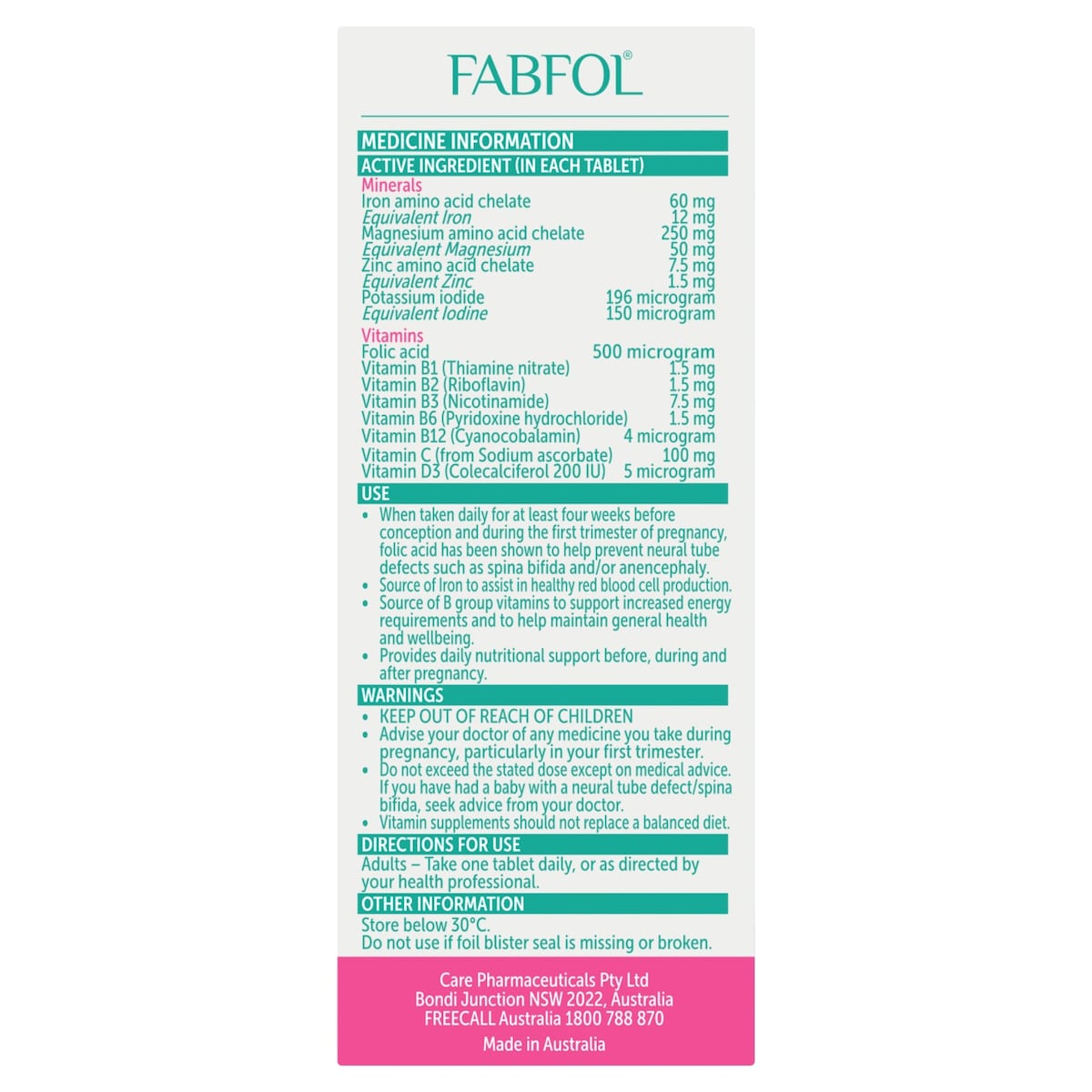 Fabfol Pregnancy 56 tablets