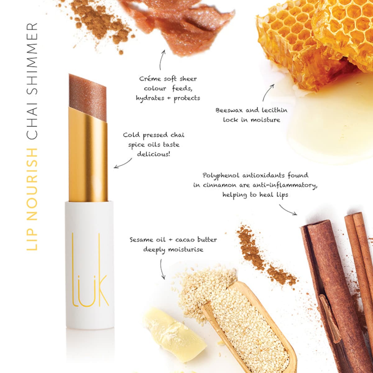 Luk Beautifood Lip Nourish Natural Lipstick Chai Shimmer 3g