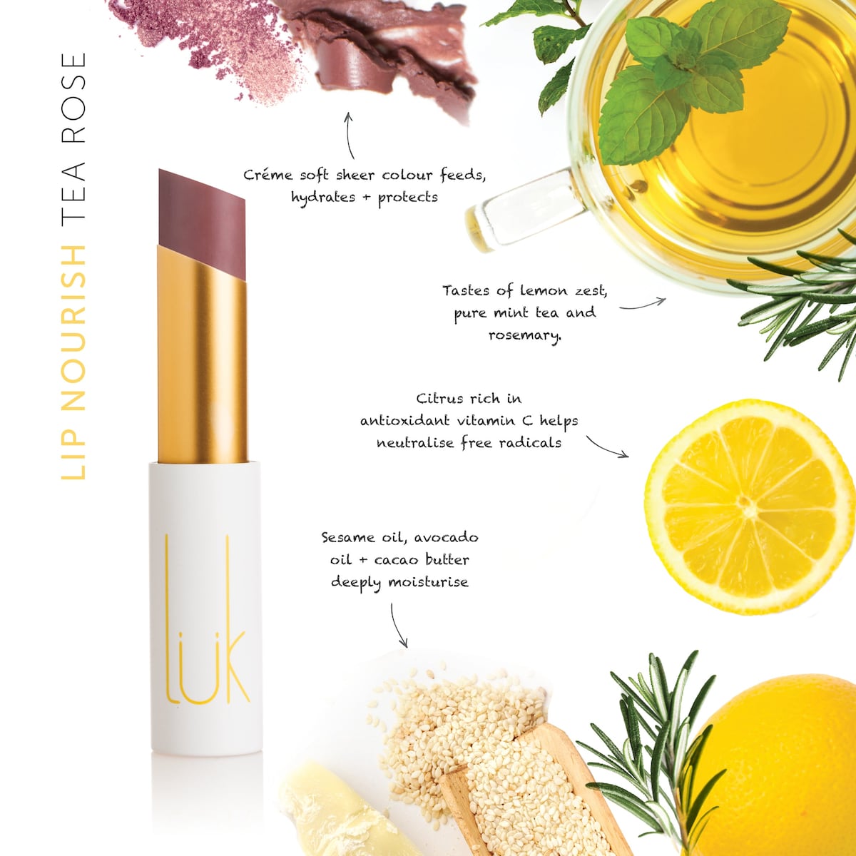 Luk Beautifood Lip Nourish Natural Lipstick Tea Rose 3g