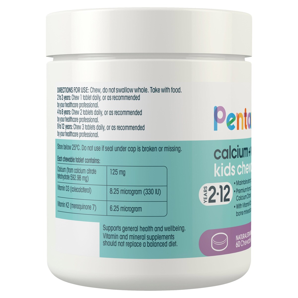 Pentavite Calcium + Vitamin D3&K2 Kids Chewables 60 Tablets