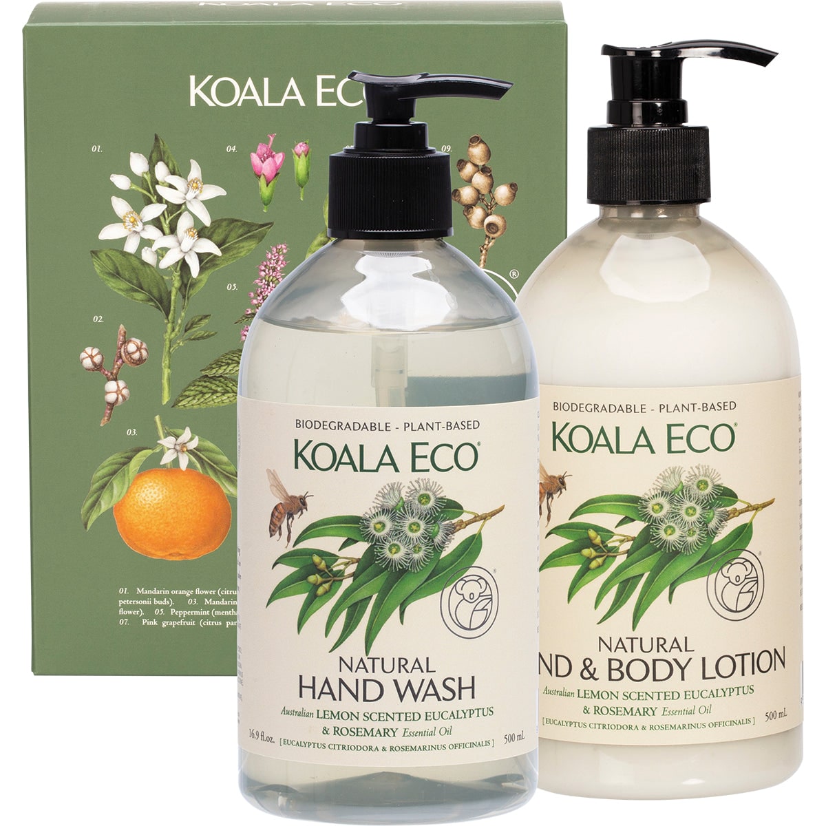 Koala Eco Hand & Body Gift Pack Lemon Eucalyptus Rosemary 2 x 500ml