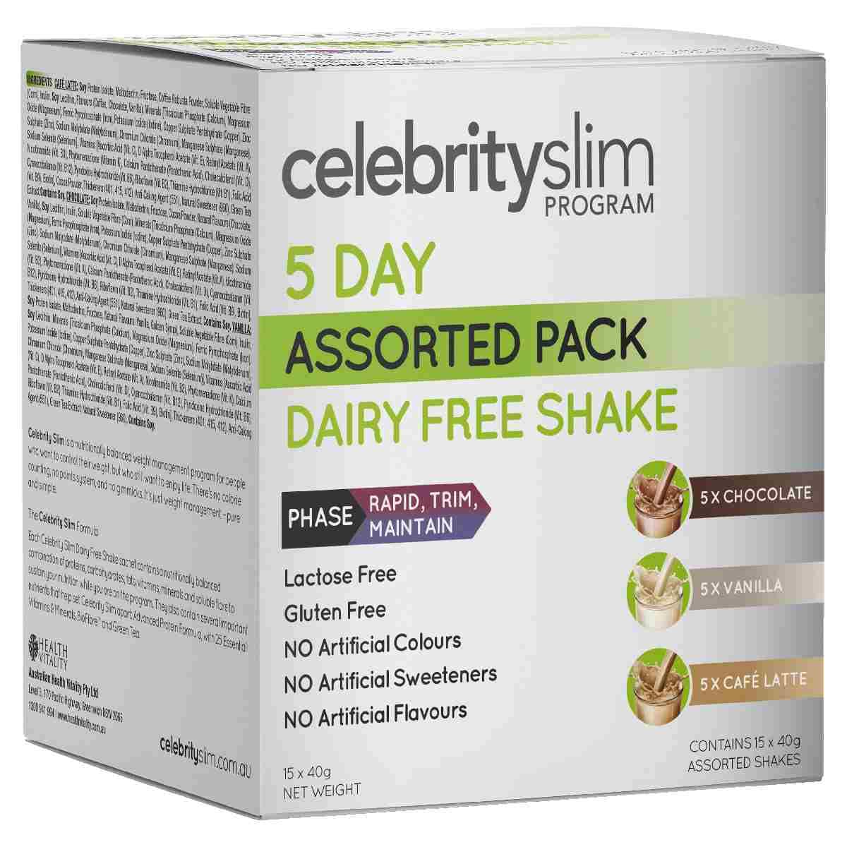 Celebrity Slim 5 Day Assorted Dairy Free Shake 15 x 40g Australia