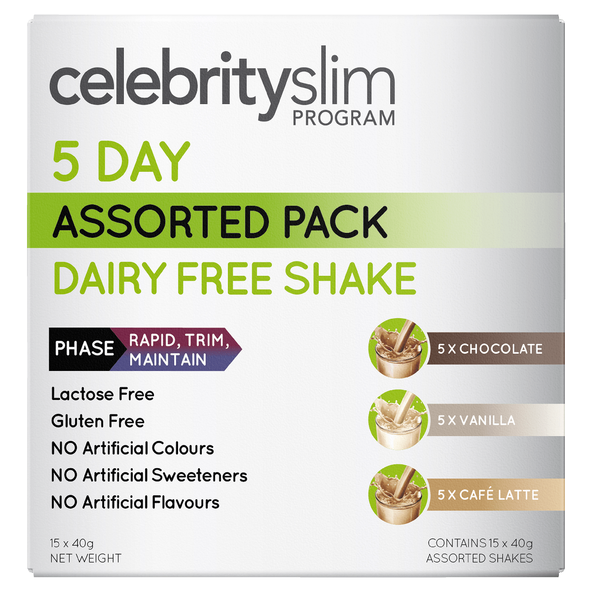 Celebrity Slim 5 Day Assorted Dairy Free Shake 15 x 40g
