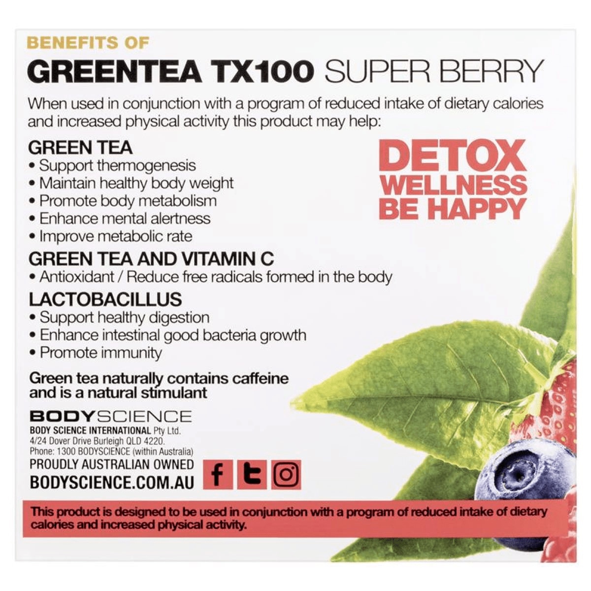 BSc Body Science Green Tea TX100 Super Berry 60 x 3g Sachets