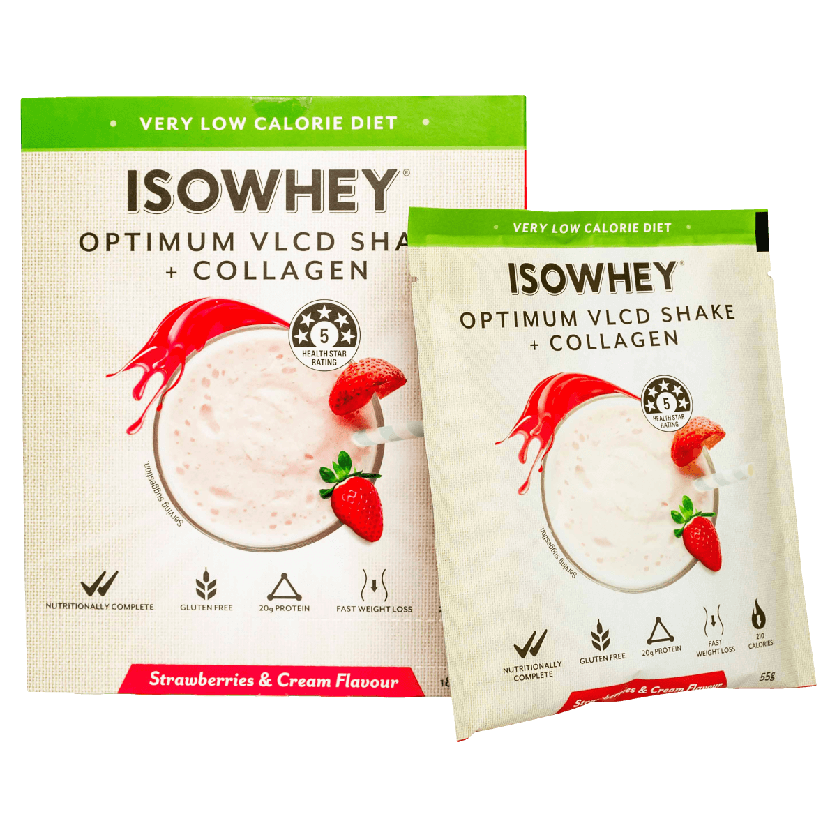 Isowhey Optimum VLCD + Collagen Shake Strawberry & Cream 18 x 55g