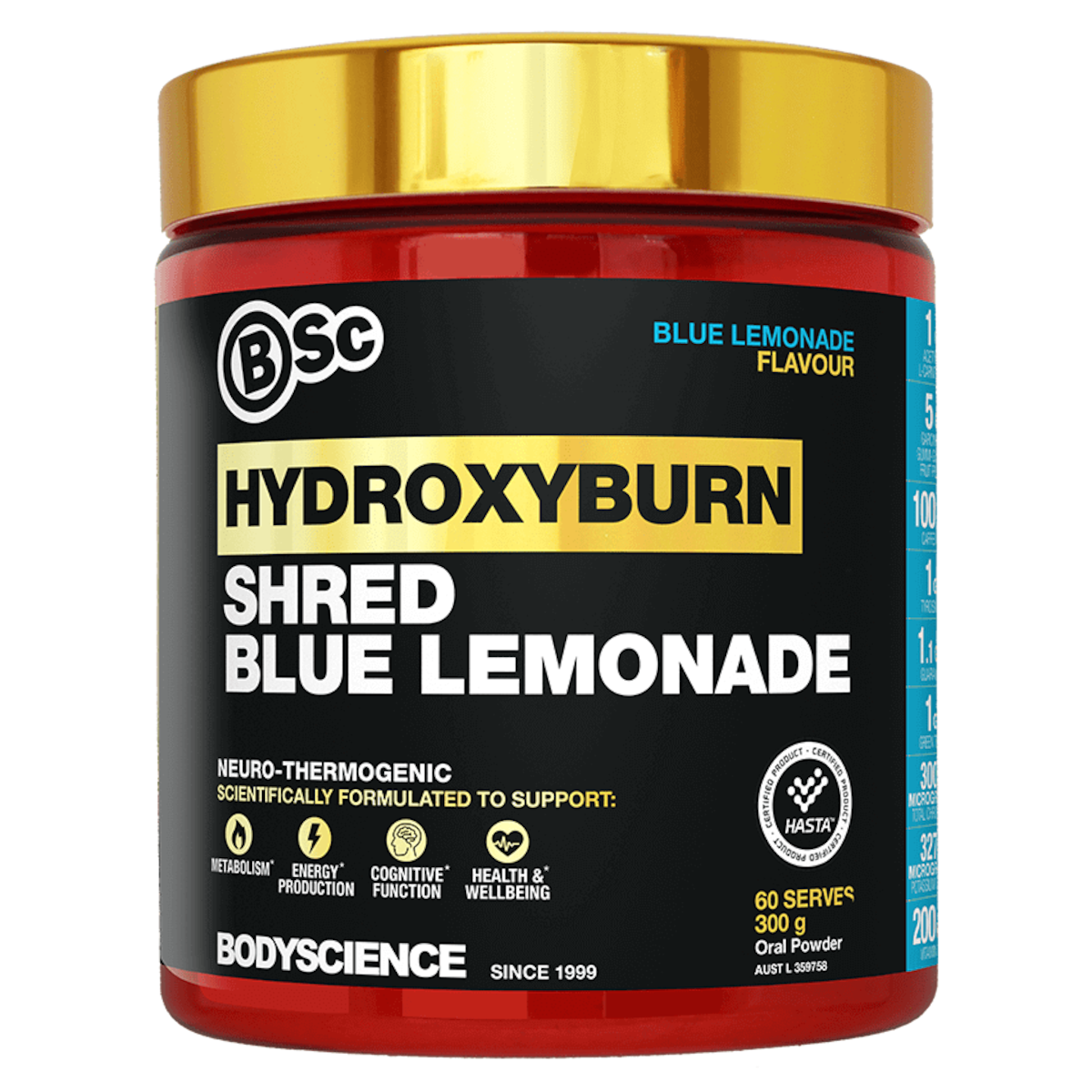 BSc Body Science HydroxyBurn Shred Blue Lemonade 300g Australia