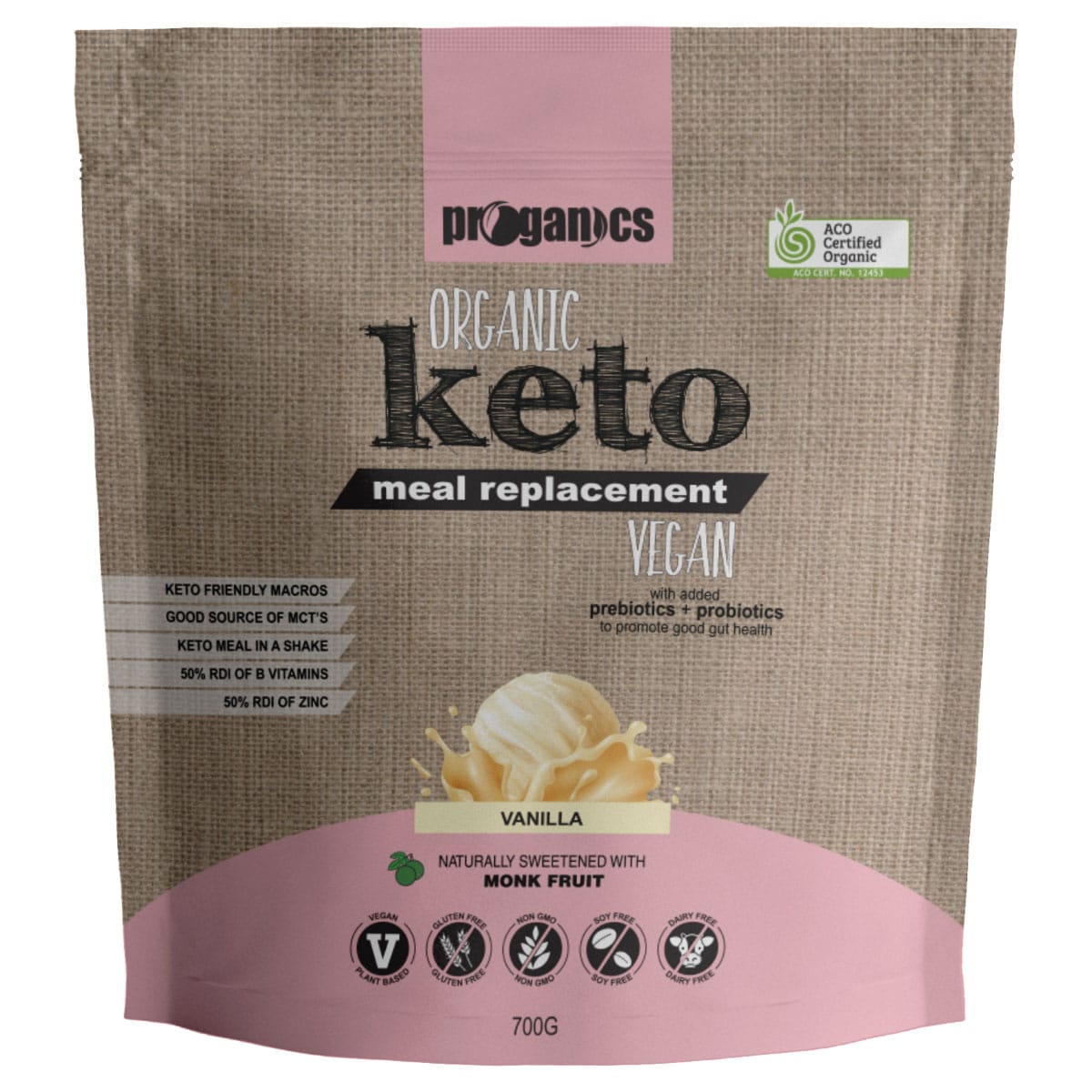 Proganics Organic Keto Meal Replacement Vanilla 700g Australia