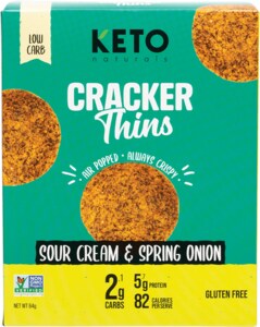Keto Naturals Cracker Thins Sour Cream & Spring Onion 64G