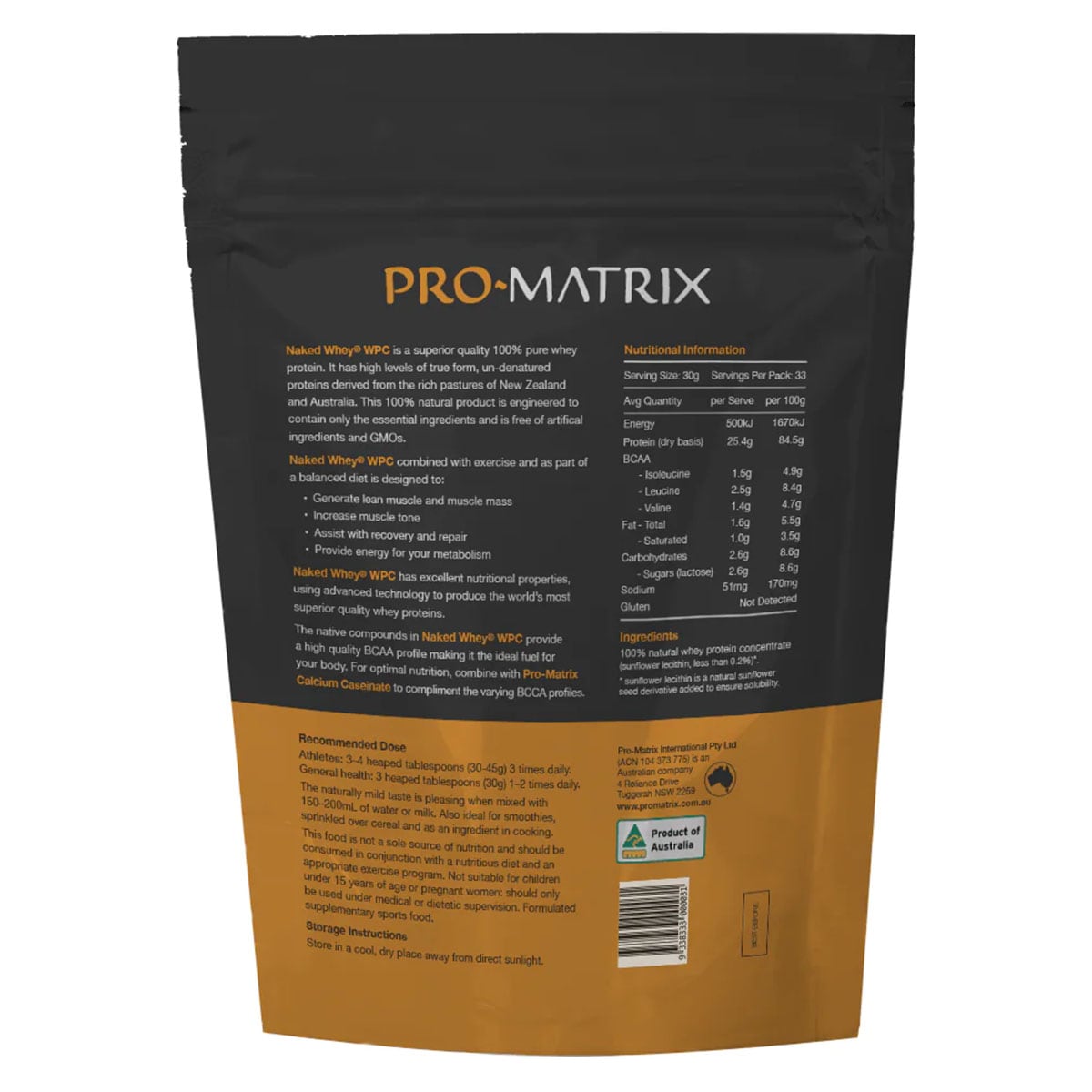 Pro Matrix Naked Whey Protein Concentrate Unflavoured 1Kg