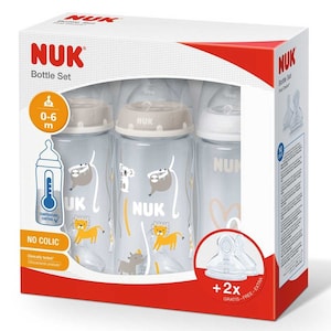NUK First Choice+ Baby Bottle Set 0-6 Months 300ml 3 Pack