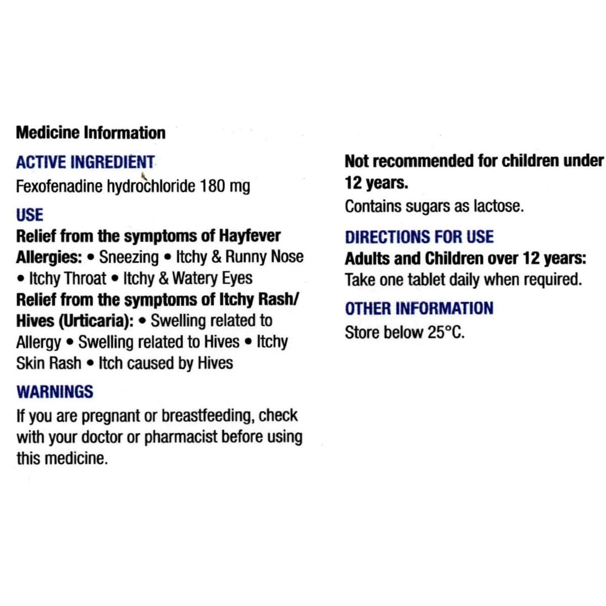 Chemists Own Fexo 180mg 50 Tablets