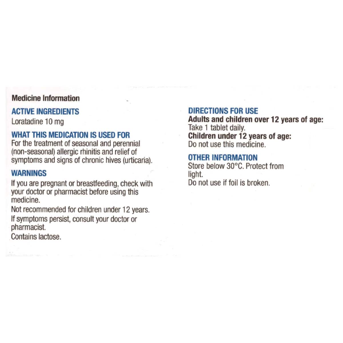 Chemists Own Loratadine 10mg 30 Tablets
