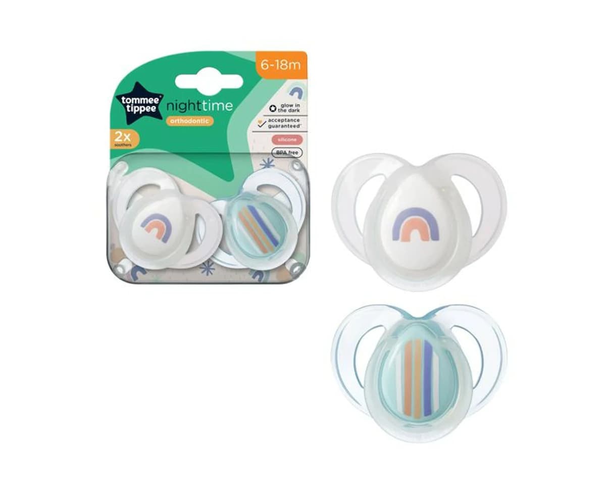 Tommee Tippee Night Time Soothers 6-18 Months 2 Pack Assorted Colours