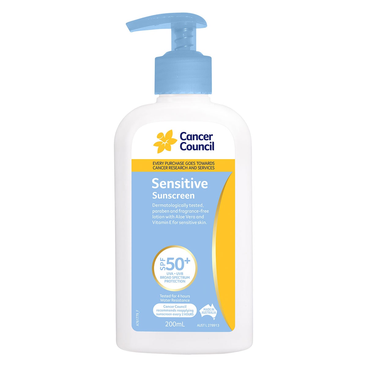 Cancer Council Sunscreen Sensitive SPF50+ 200ml