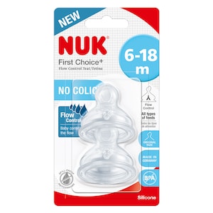 NUK First Choice+ Flow Control Silicone Teat 6-18 months 2 Pack