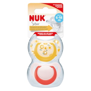 NUK Star Silicone Baby Dummy Yellow Flowers 6-18 Months 2 Pack