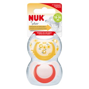 NUK Star Silicone Baby Dummy Yellow Flowers 18-36 Months 2 Pack