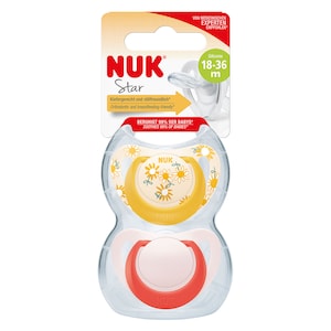 NUK Star Silicone Baby Dummy Yellow Flowers 18-36 Months 2 Pack