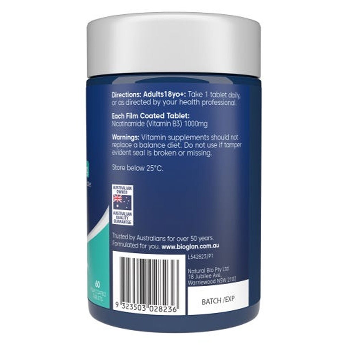 Bioglan Vitamin B3 High Strength 1000mg 60 tablets main image 1