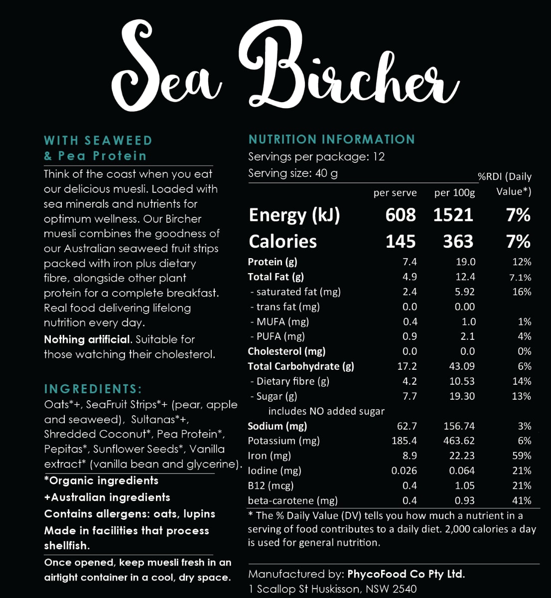 PhycoHealth Seabircher Seaweed Bircher Muesli 500g
