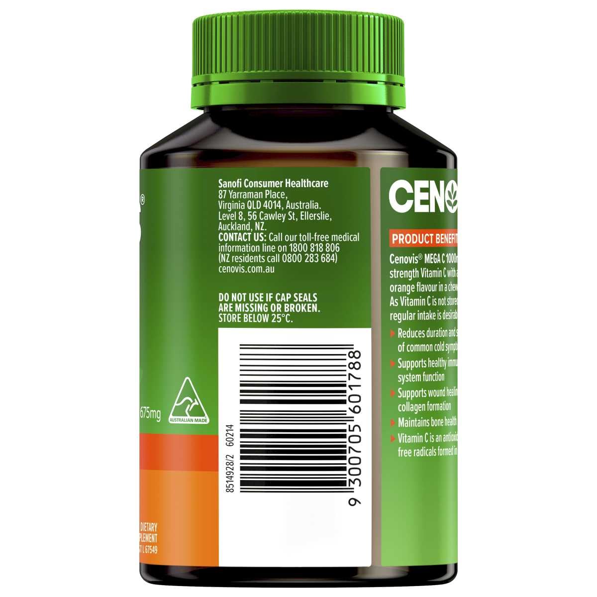 Cenovis Mega C 1000mg Orange Flavour Vitamin C 60 Tablets