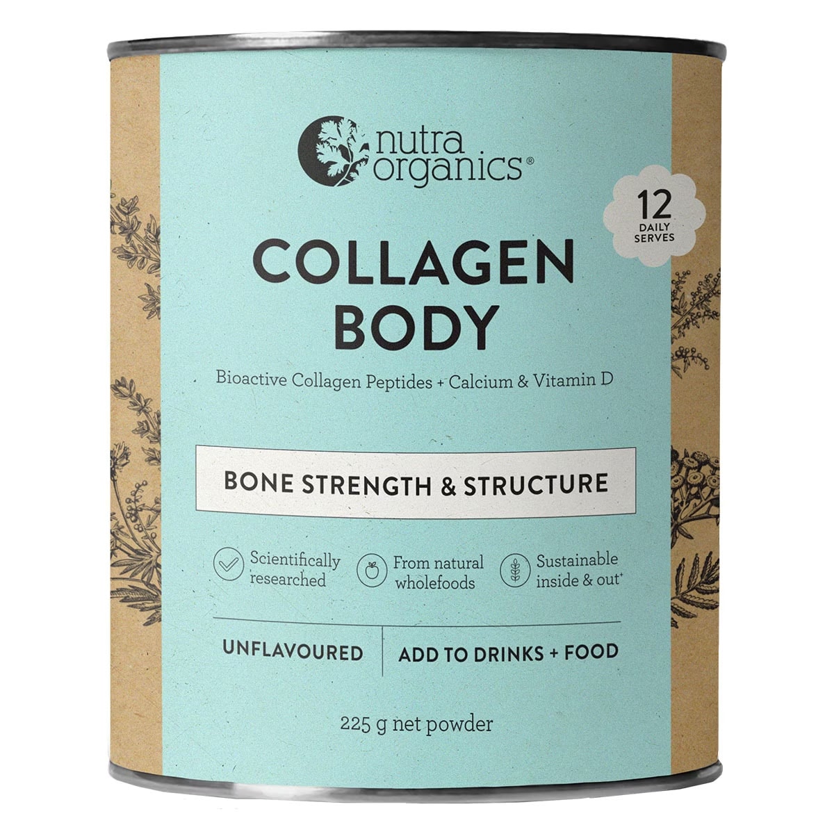 Nutra Organics Collagen Body Bone Strength & Structure Powder 225g