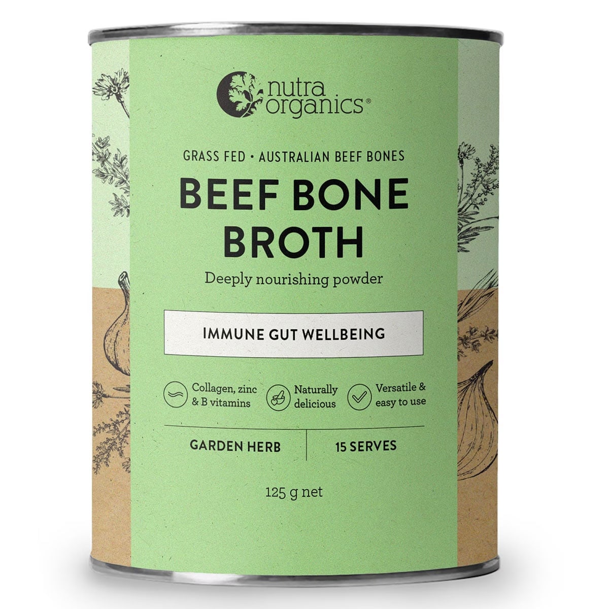 Nutra Organics Beef Bone Broth Powder Garden Herb 125g