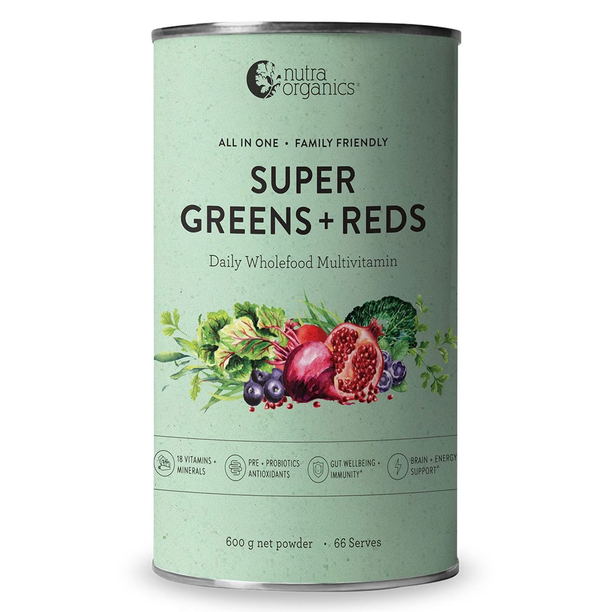 Nutra Organics Super Greens + Reds Powder 600g