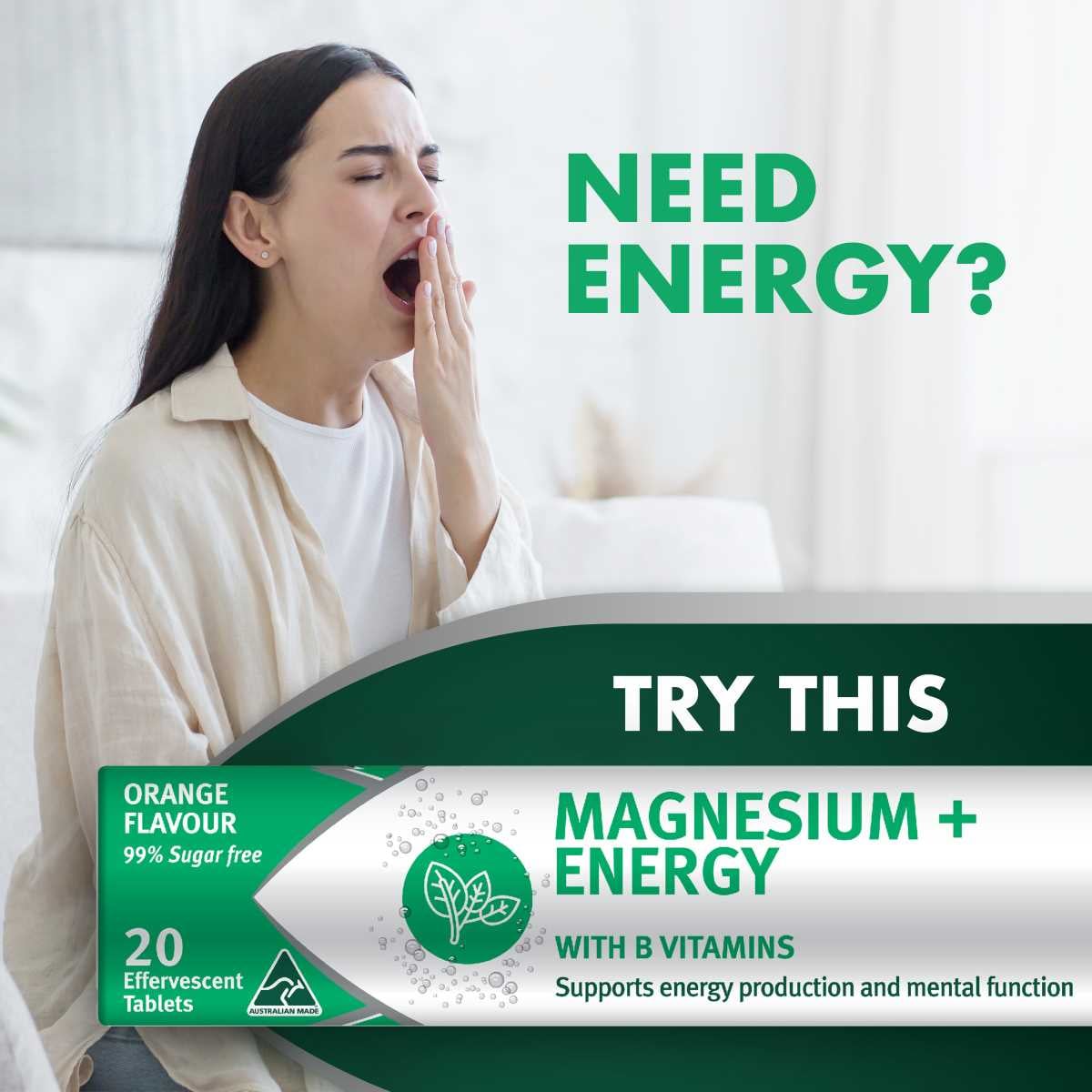 Nature's Own Effervescent Magnesium + Energy Tablets 20 Pack