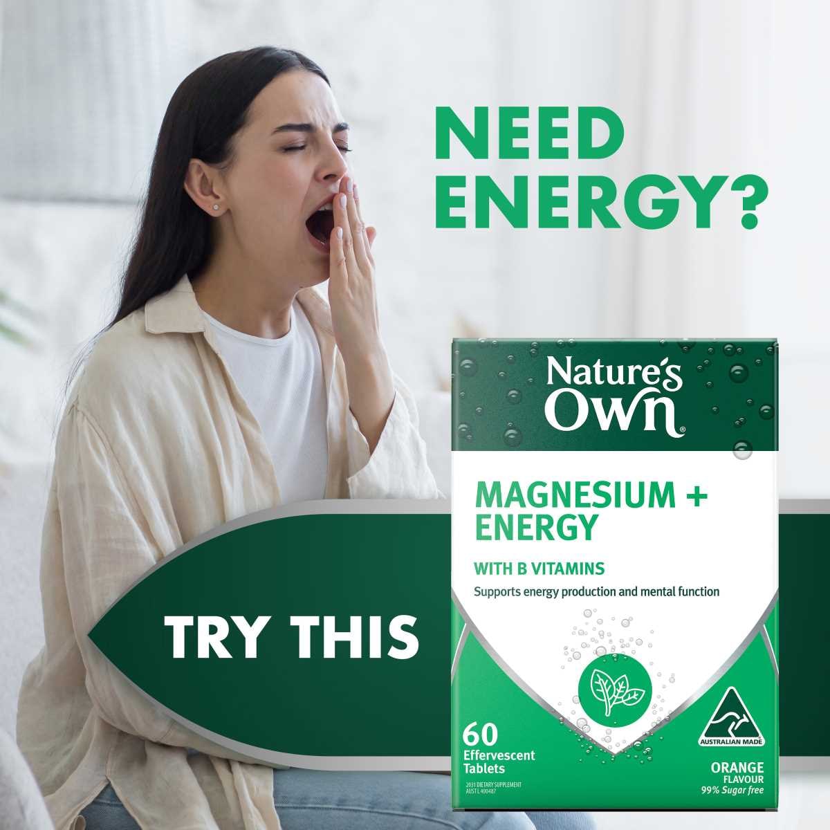 Nature's Own Effervescent Magnesium + Energy Tablets 60 Pack
