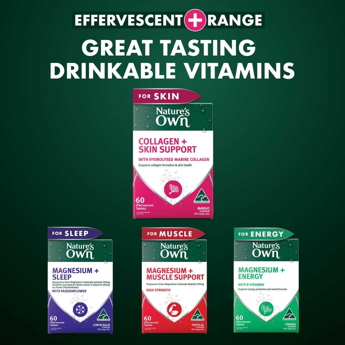 Nature's Own Effervescent Collagen + Skin Support Tablets 60 Pack