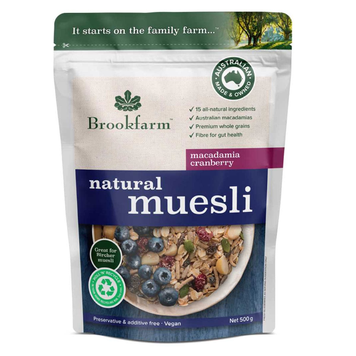 Brookfarm Natural Muesli Macadamia Cranberry 500g