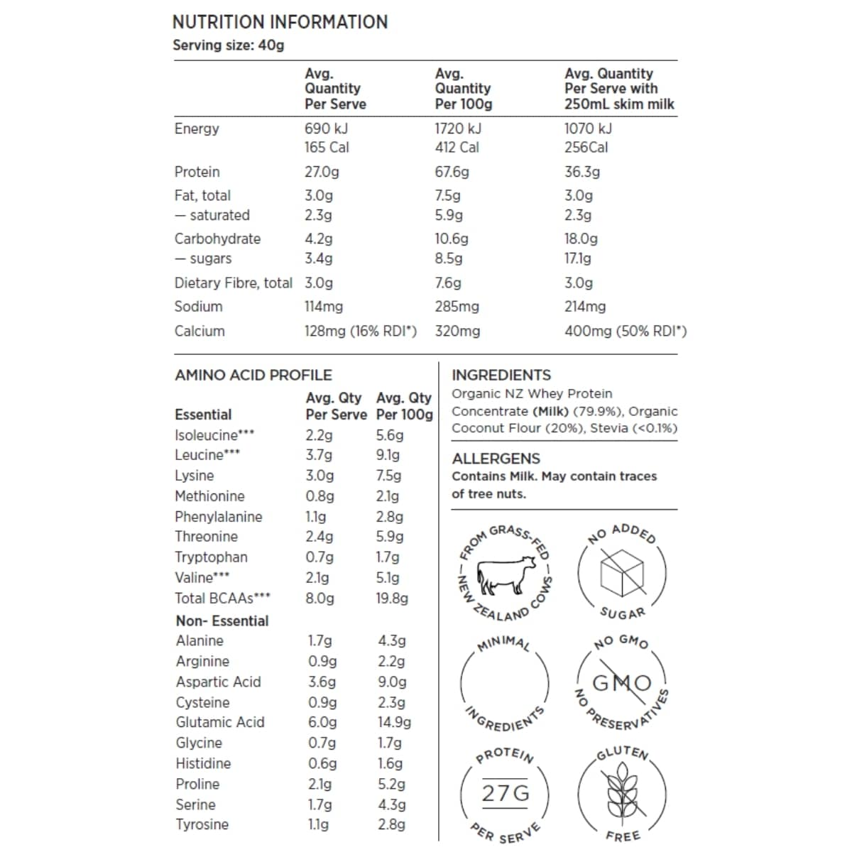 Inca Organics Organic Whey Coconut Protein Powder 400g