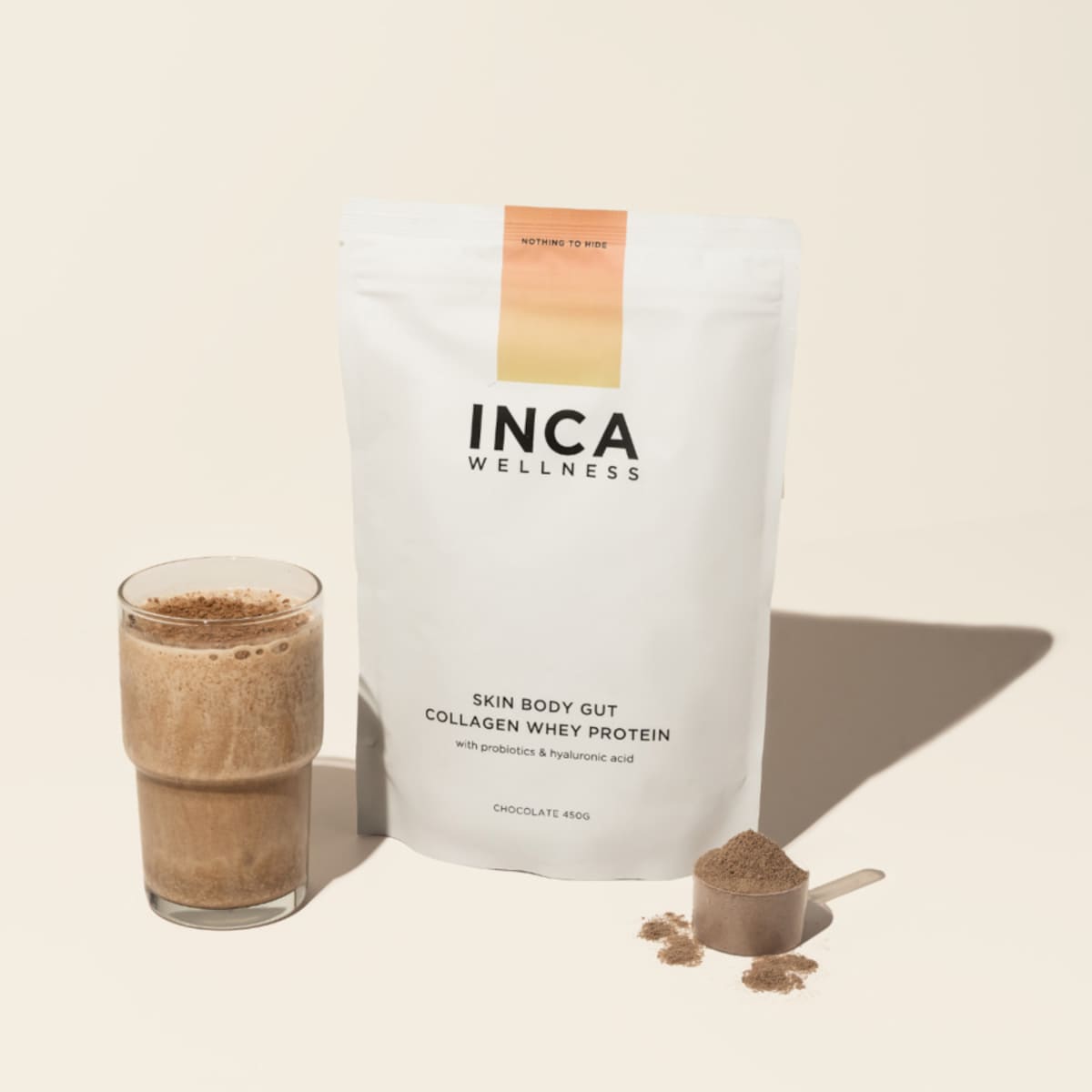 Inca Organics Skin Body Gut Collagen Whey Protein Chocolate 450g