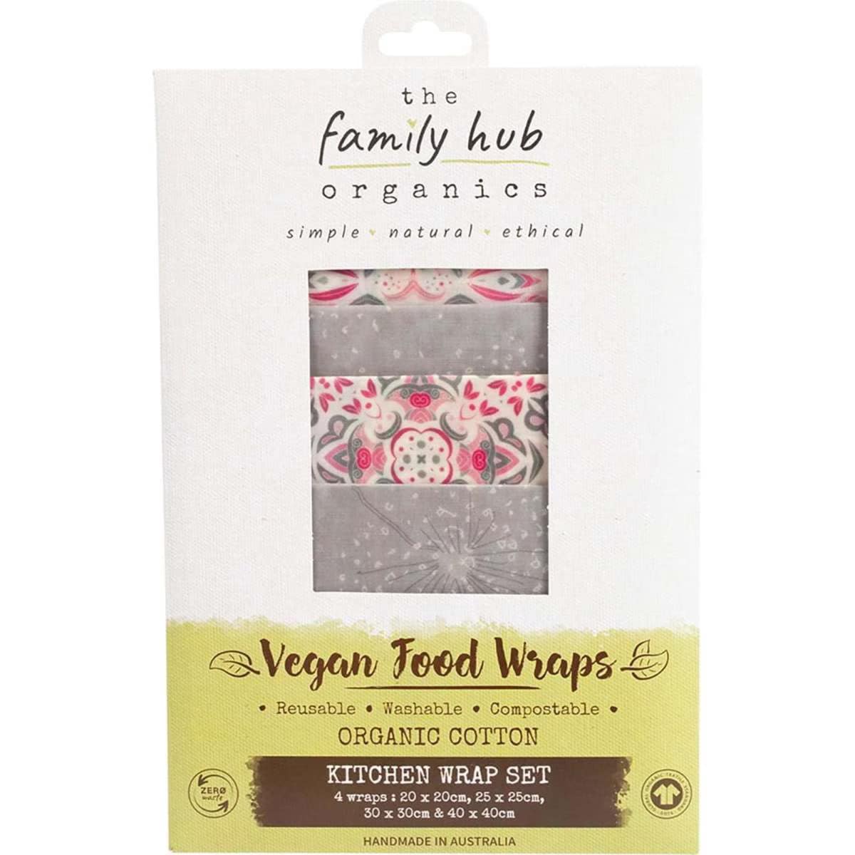 The Family Hub Organics Vegan Food Wraps Kitchen Set Pink Tiles S M L & XL
