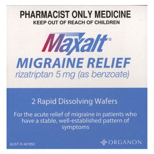 Maxalt Rizatriptan (5mg) Migraine Relief 2 Wafers