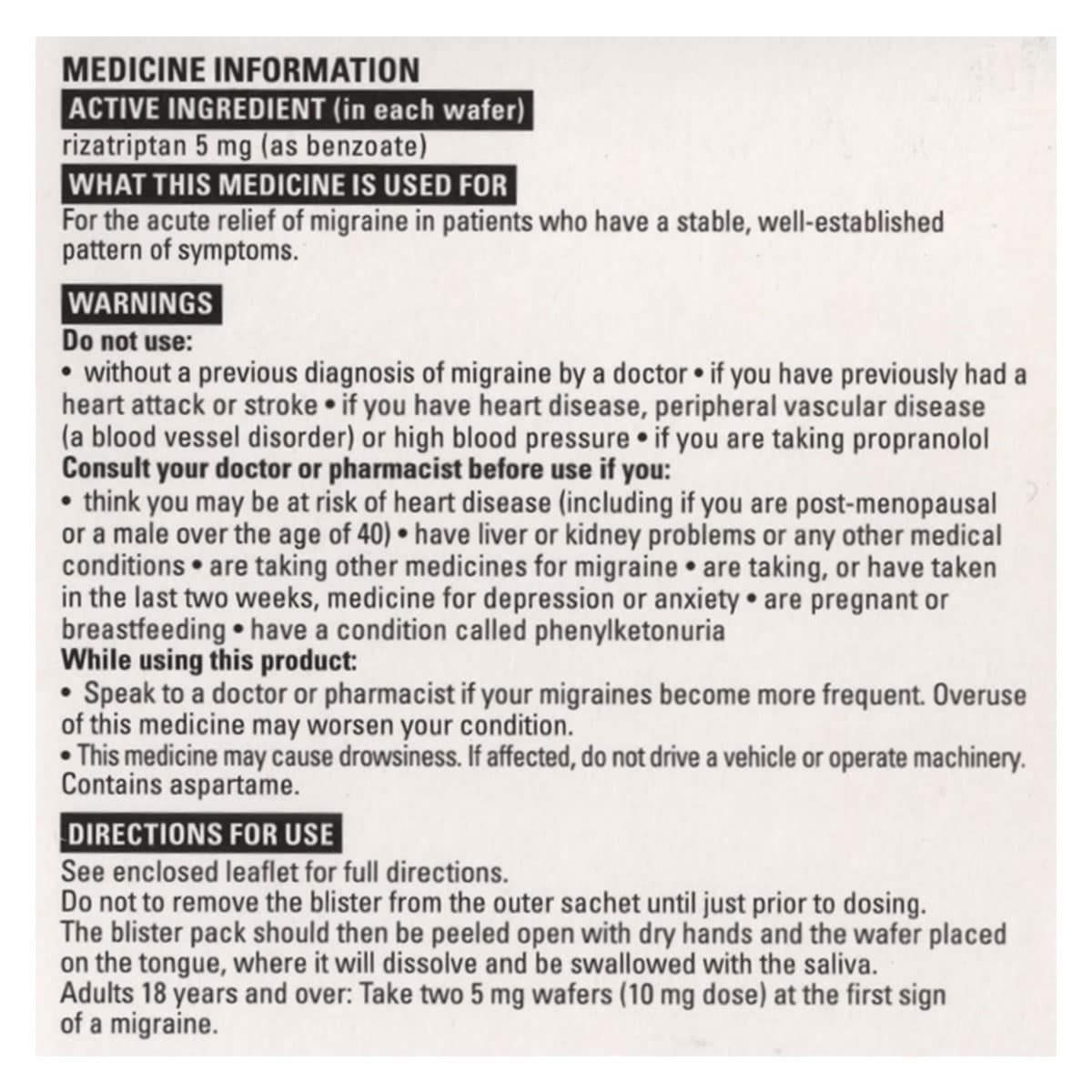 Maxalt Rizatriptan (5mg) Migraine Relief 2 Wafers