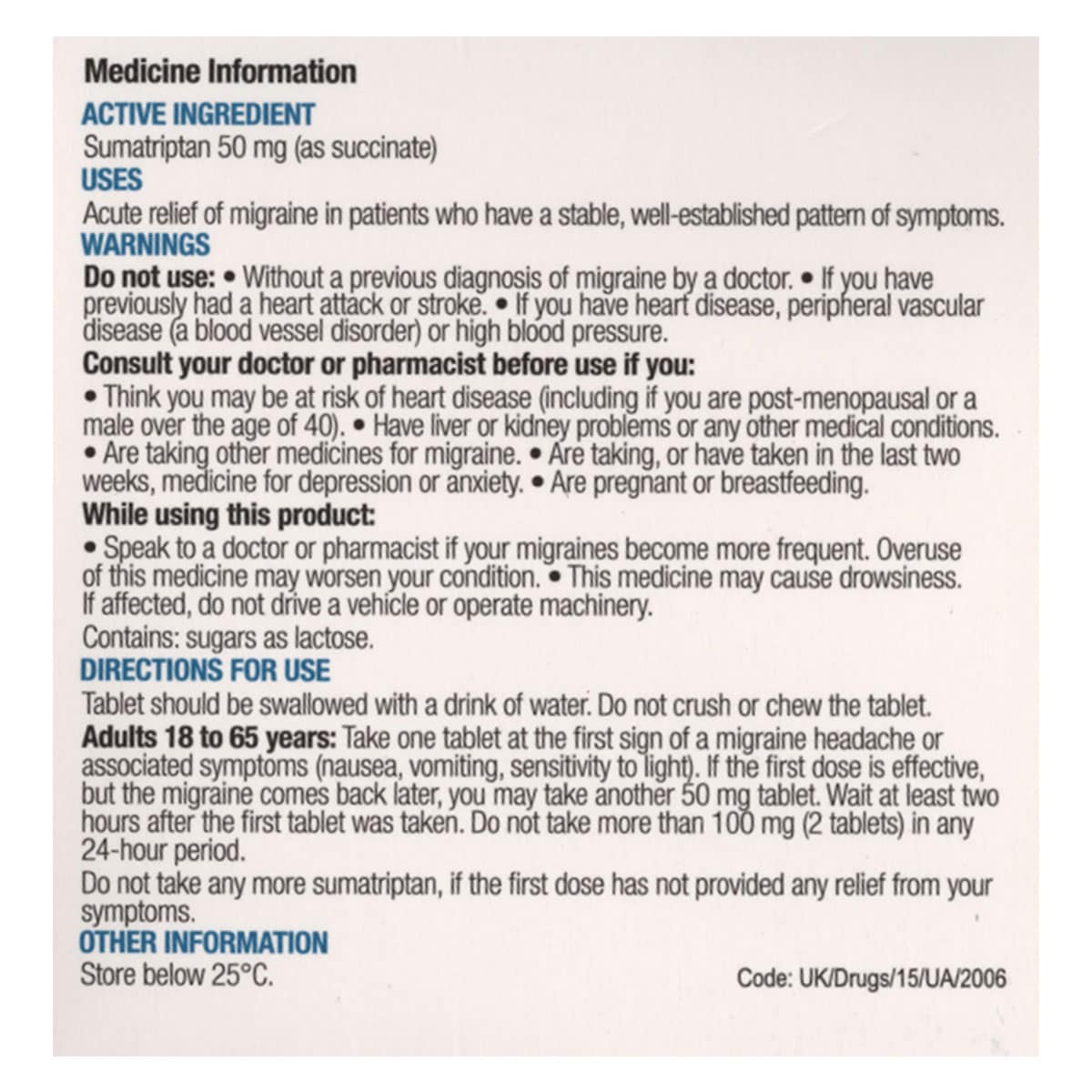 Chemists Own Acute Migraine Relief Sumatriptan (50mg) 2 Tablets