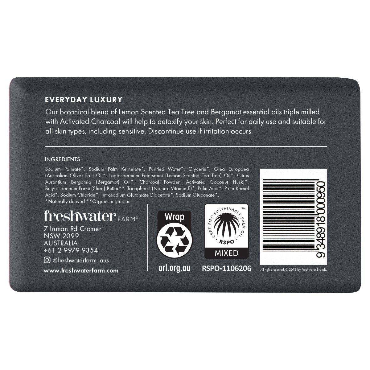 Freshwater Farm Activated Charcoal Body Bar 200g