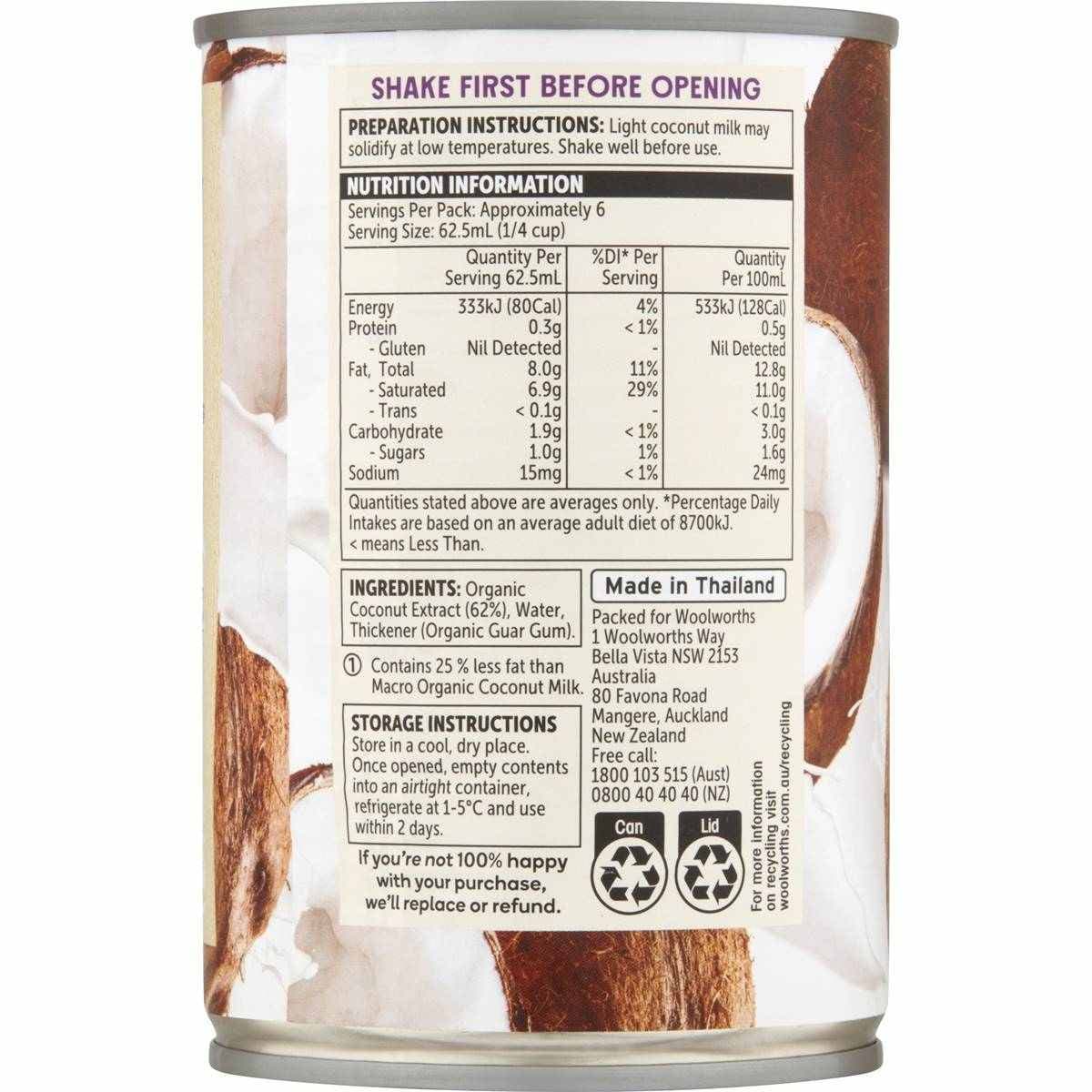 Macro Organic Light Coconut Milk 400ml
