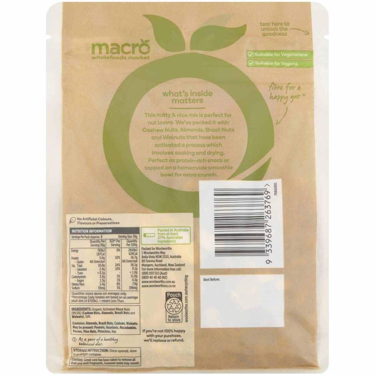 Macro Organic Activated Mixed Nuts 250g