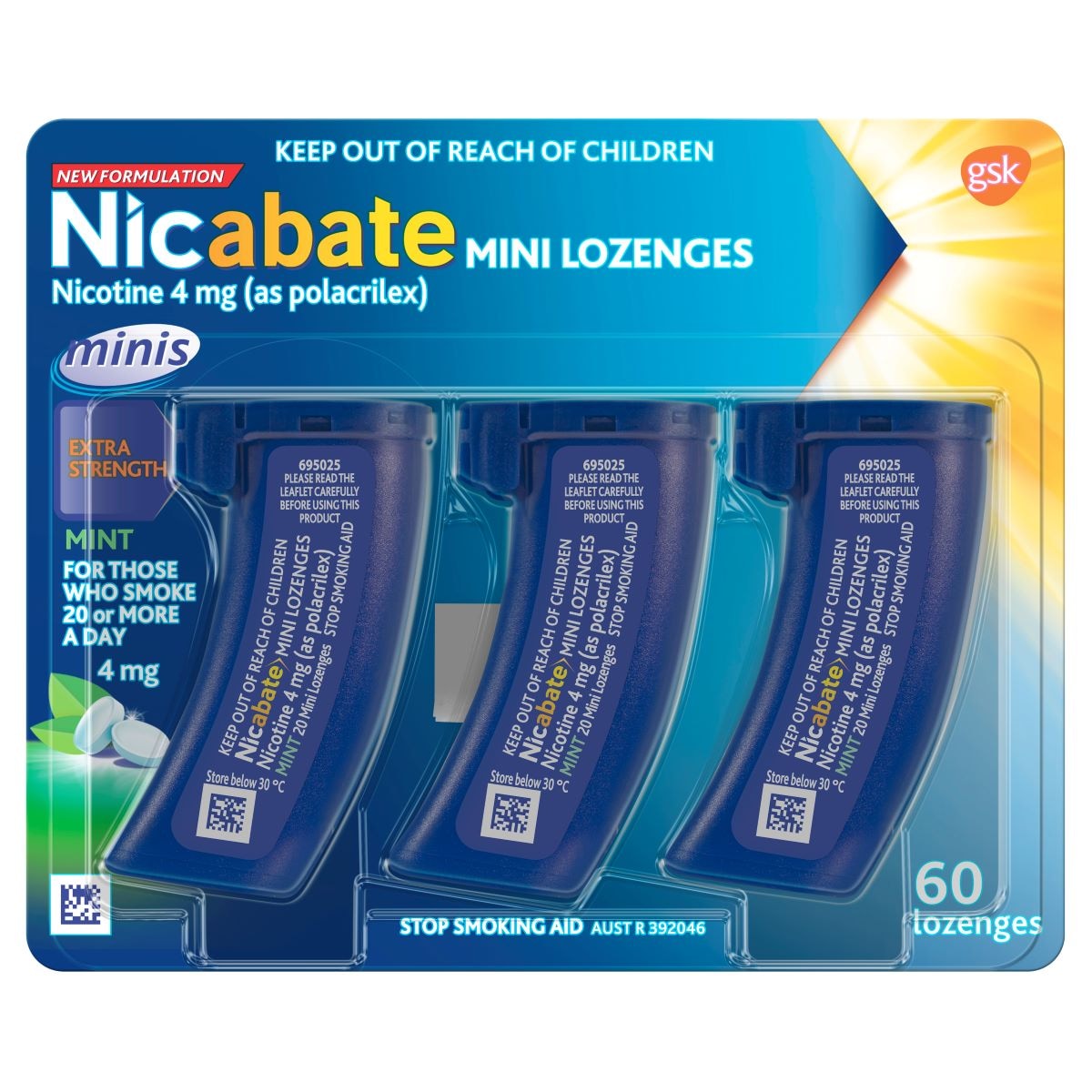 Nicabate Quit Smoking Mini Lozenges 4mg Mint 60 Pack