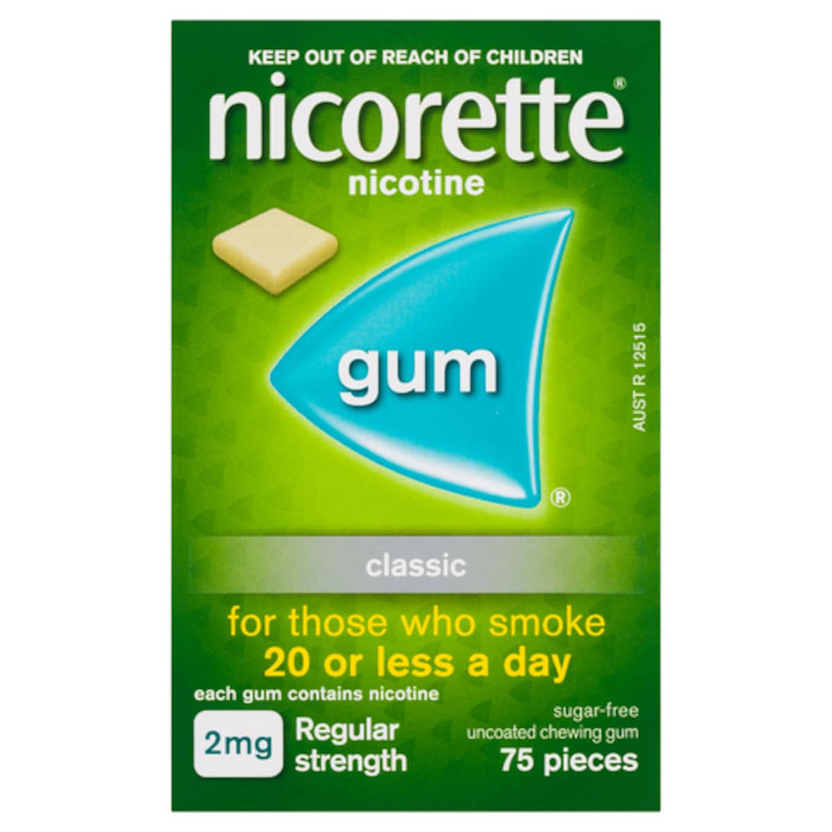 Nicorette Quit Smoking Nicotine Gum 2mg Classic 75 Pack
