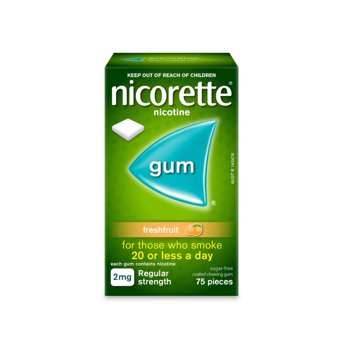 Nicorette Quit Smoking Nicotine Gum 2mg Fresh Fruit 75 Pack
