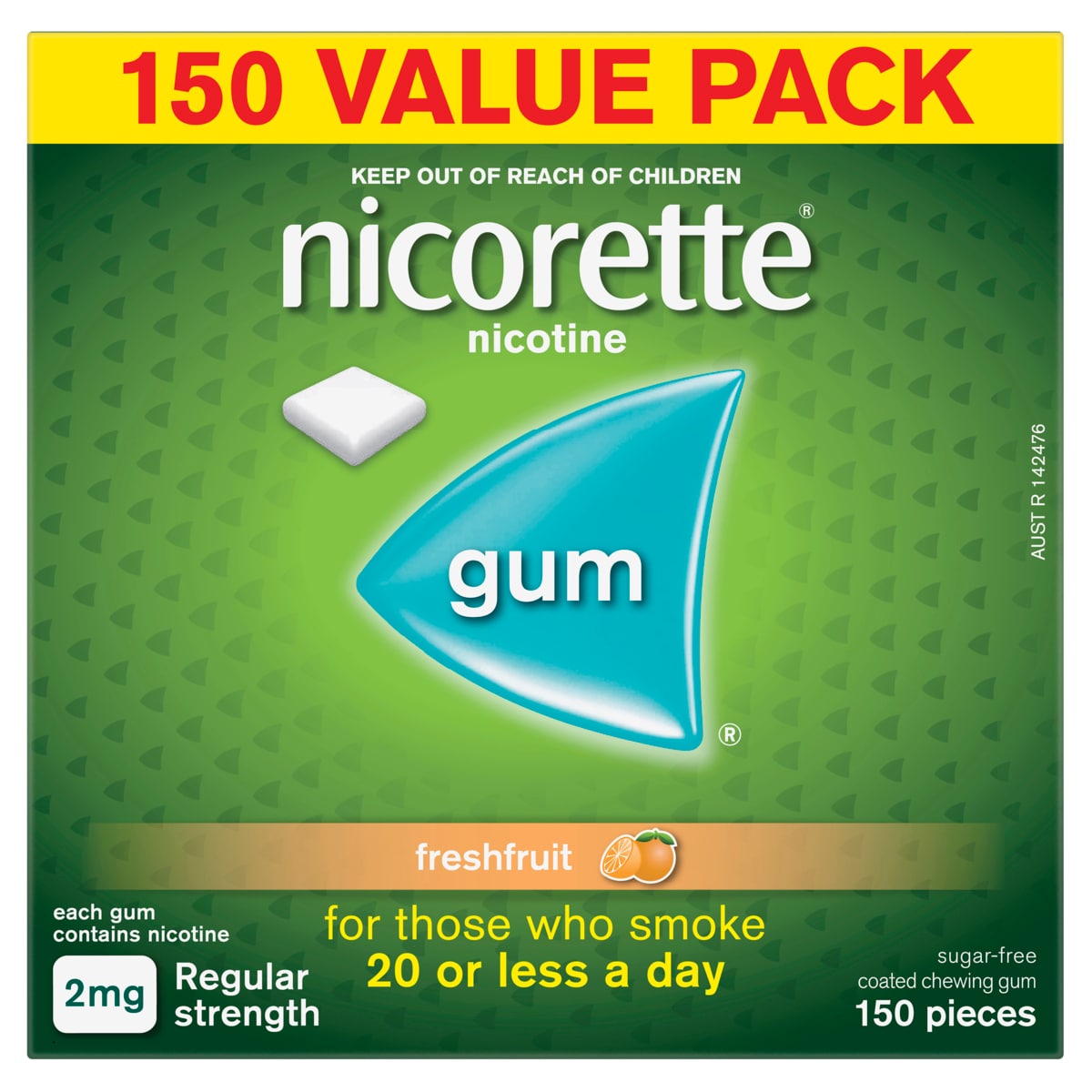 Nicorette Quit Smoking Nicotine Gum Fresh Fruit 2mg 150 Pack