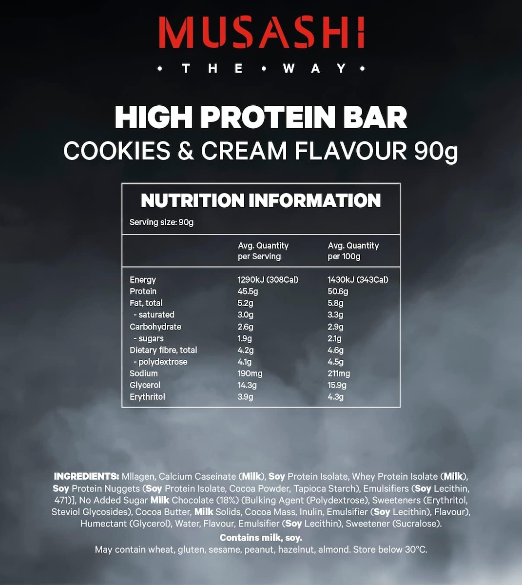 Musashi High Protein Bar Cookies & Cream 12 x 90g